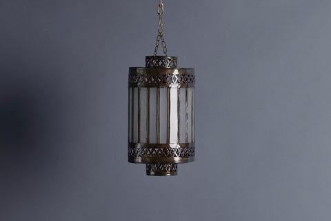 Frosted Glass & Tin Paneled Hanging Moroccan Lantern