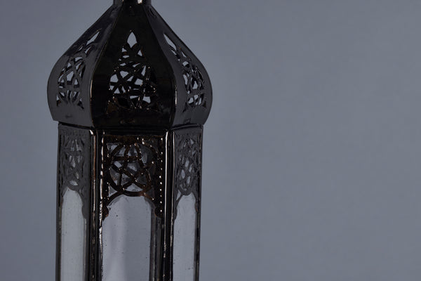 Small Bullet Shaped Tin & Glass Hanging Moroccan Lantern