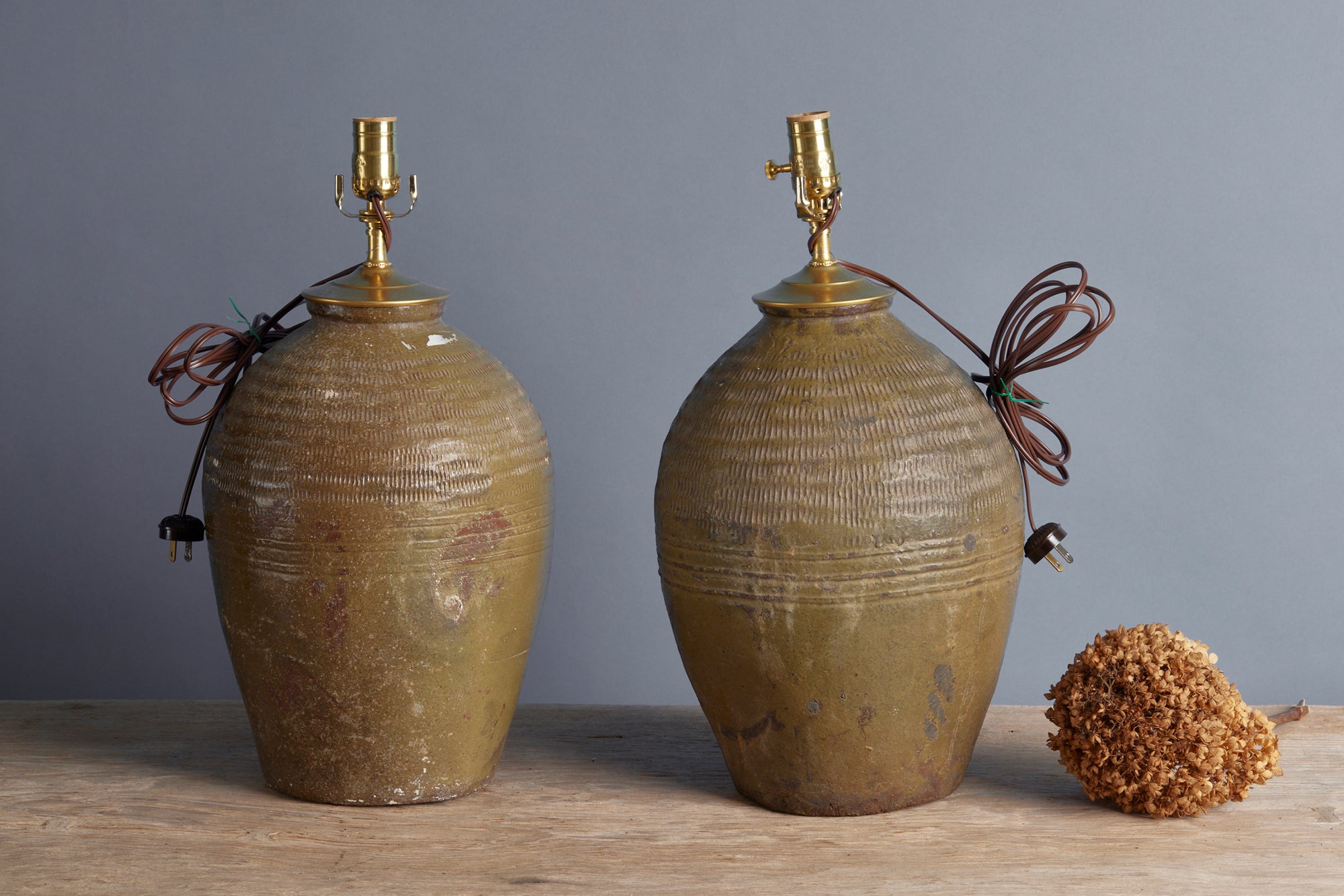 Glazed Rice Wine Storage Jars from Mekong Valley in Laos Converted into Lamps