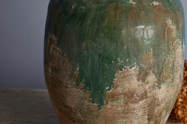 Large Earthenware Green Glaze Storage Jar from West Borneo