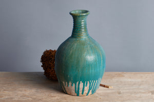 Tall Green Glaze Water Pitcher from Borneo with a Ring Neck