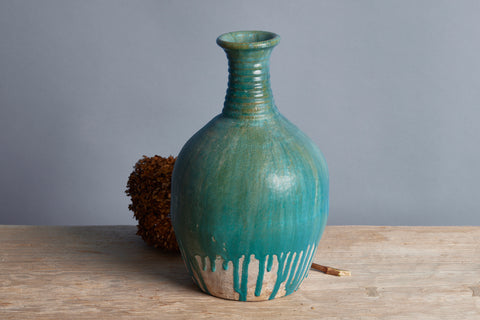 Tall Green Glaze Water Pitcher from Borneo with a Ring Neck