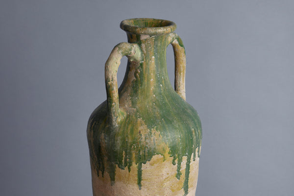 Green Glaze Stoneware Amphora with a Tripod Iron Base from the Island of Borneo