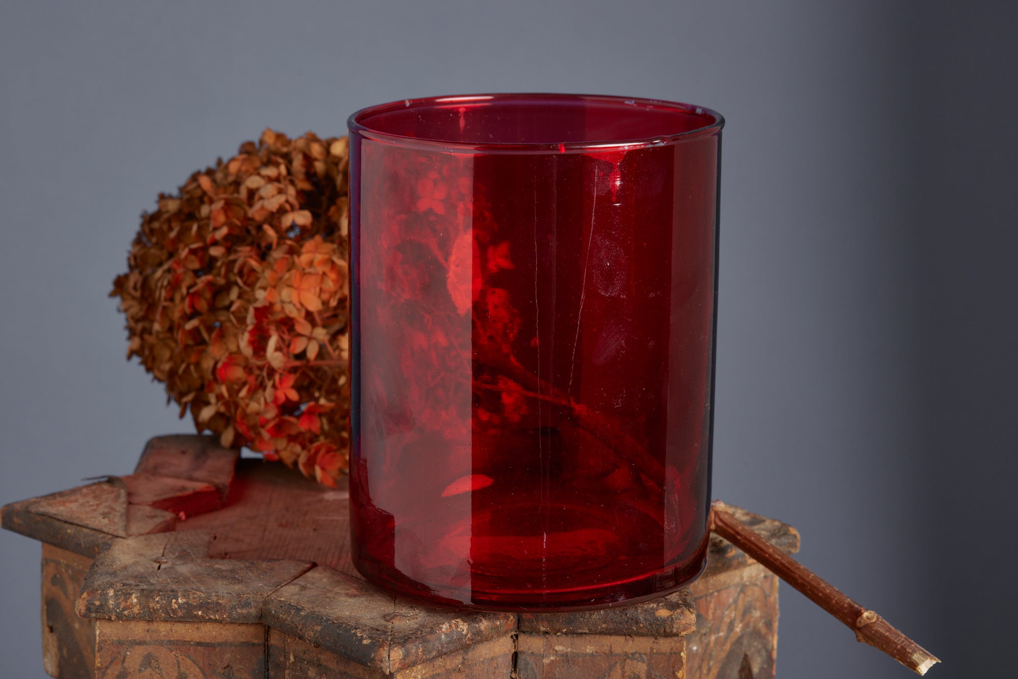 Hand Blown Claret Colored Flashed Glass Vase from Marrakesh
