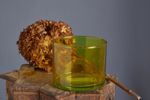 Hand Blown Short Citrine Colored Flashed Glass Vase from Marrakesh