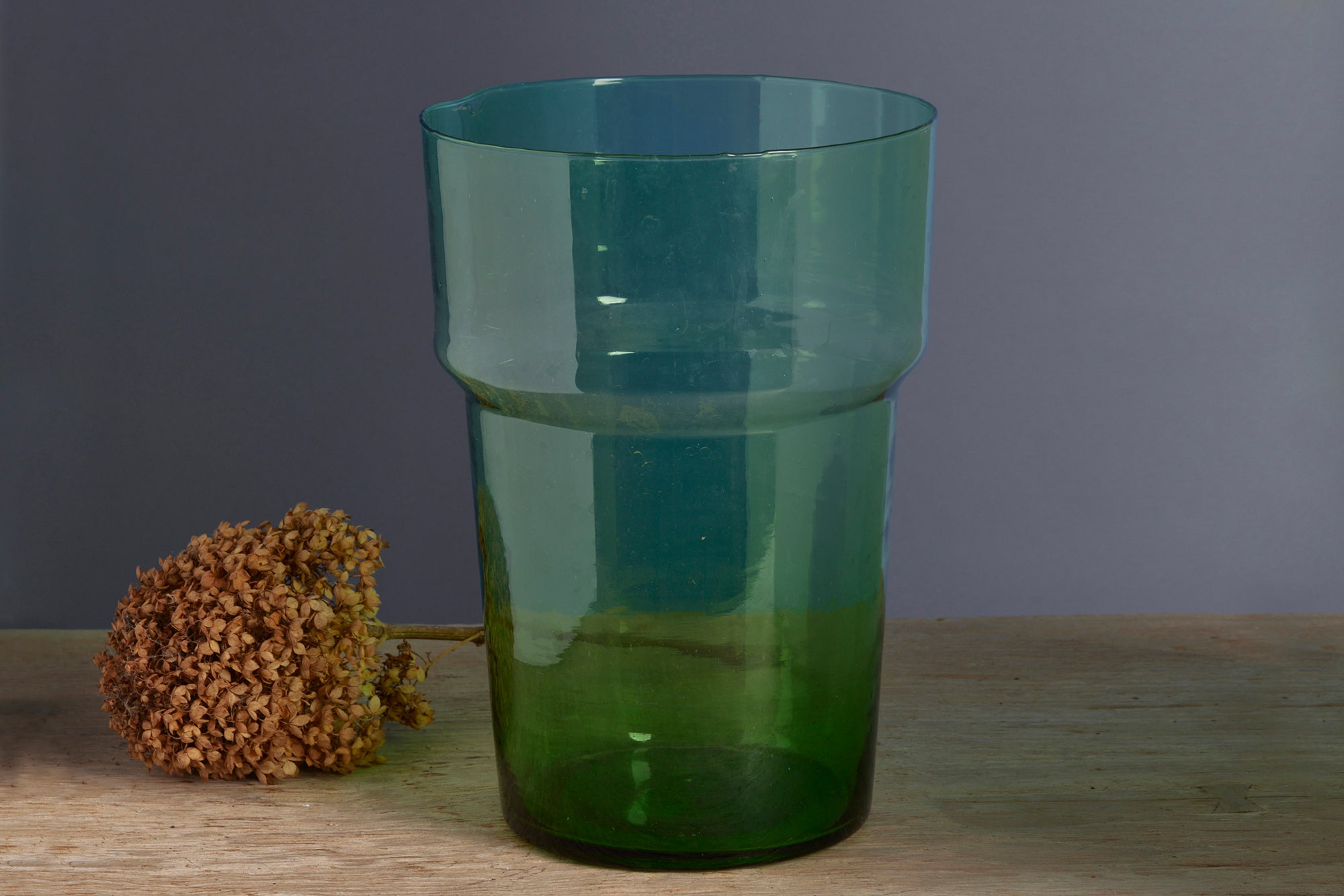 Tall Hand Blown Large Green Glass Vase from Morocco
