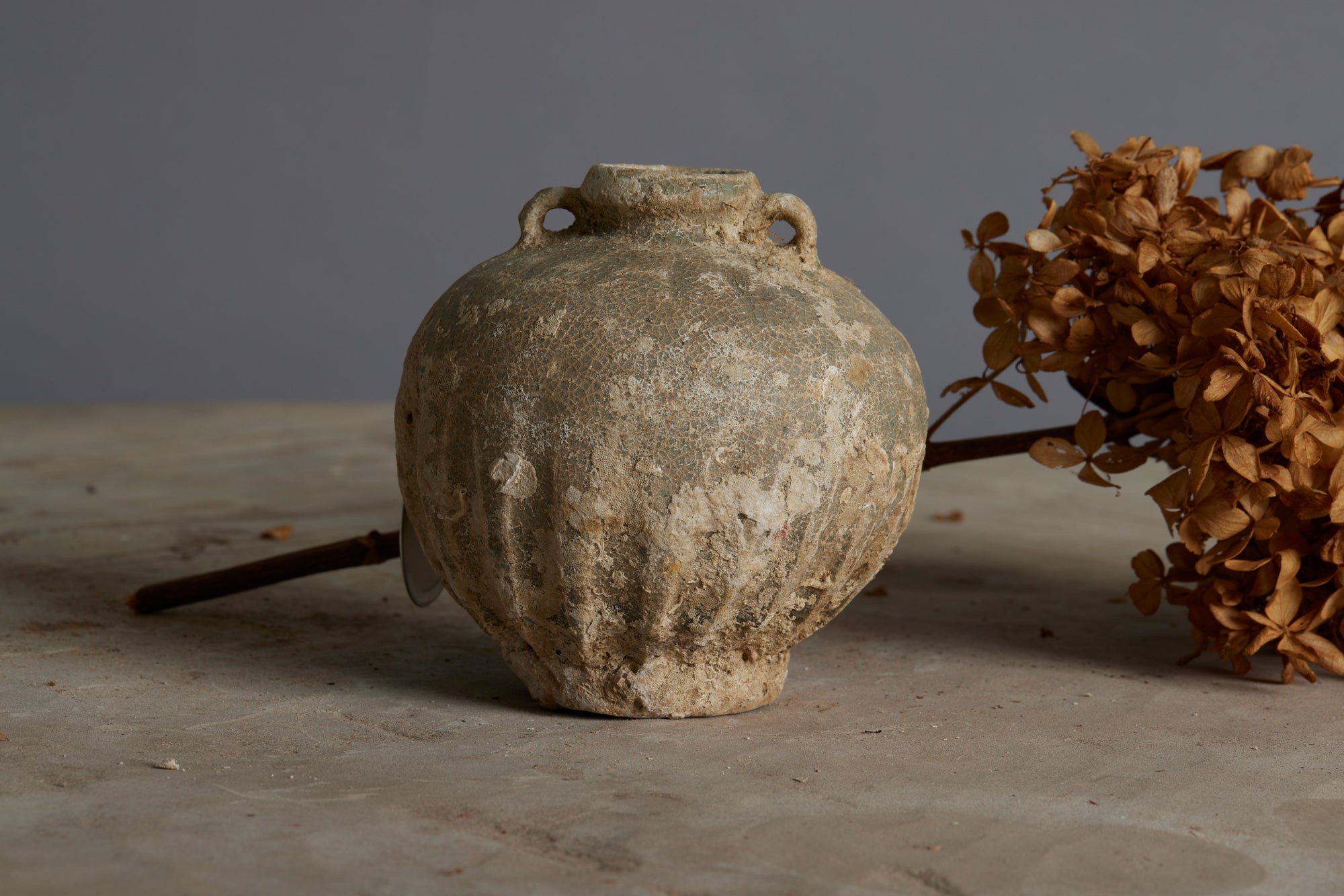 Small Sung Dynasty Celadon Colored Coconut Shape Bottle Vase from a Shipwreck