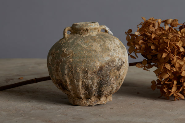 Small Sung Dynasty Celadon Colored Coconut Shape Bottle Vase from a Shipwreck