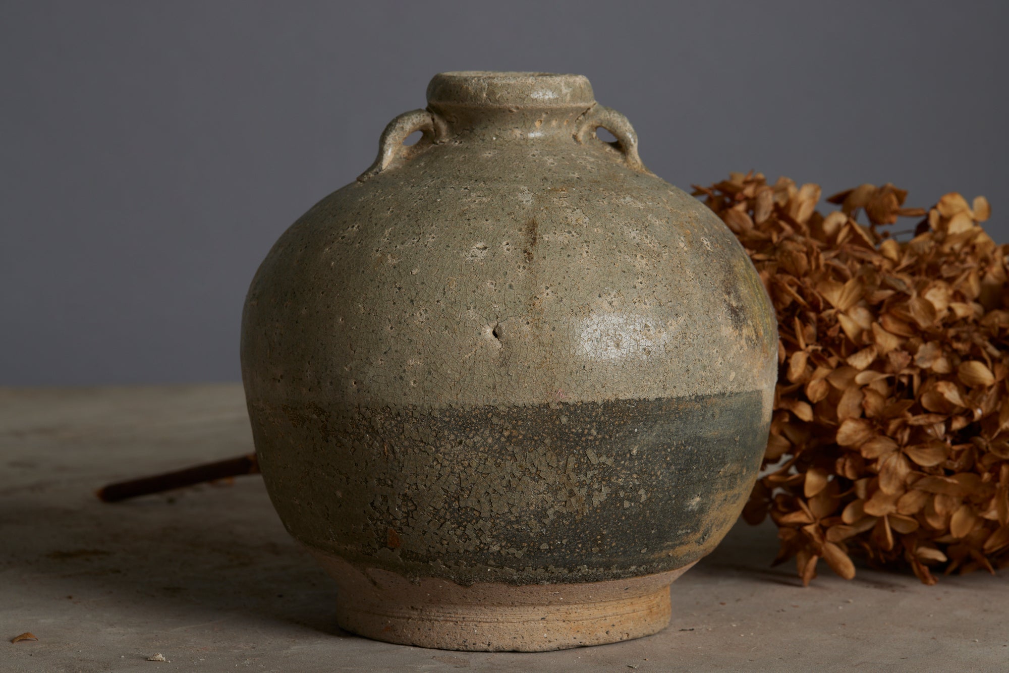 Celadon Glaze Sung Dynasty Coconut Shaped Bottle found in Musi River Basin in Sumatra