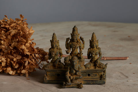17th Century Small Bronze Buddhist Altar Group with Shiva and Ganesh from Java