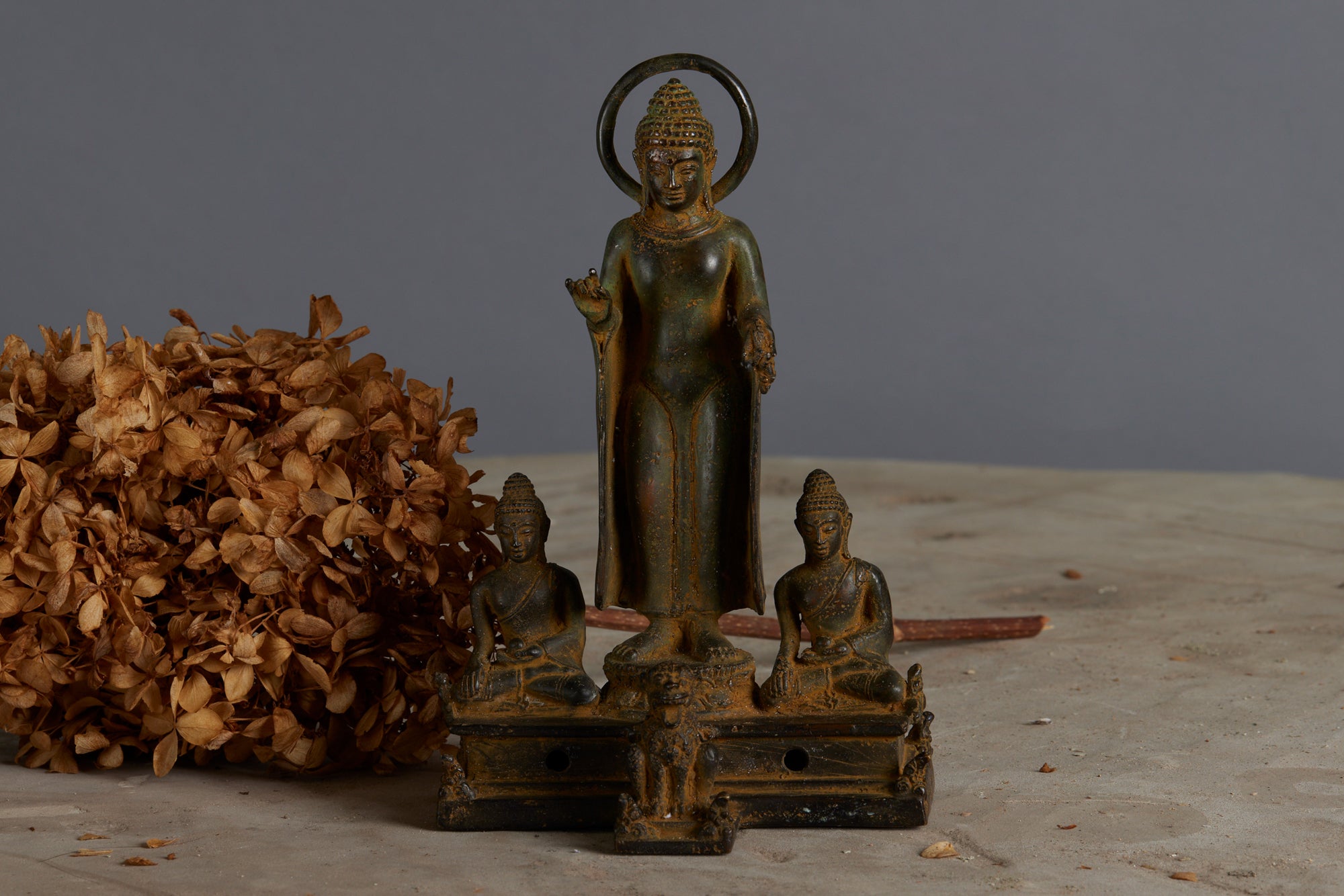 16th to 17th Century Bronze Altar Group with a Haloed Buddha in the Center