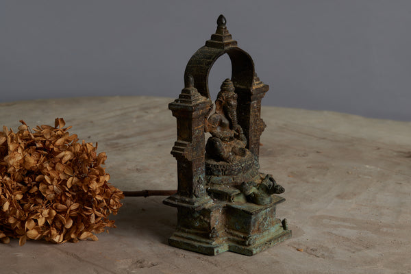 Early Bronze Altar Figure of a Seated Ganesh Underneath a Bridged Arch from Java