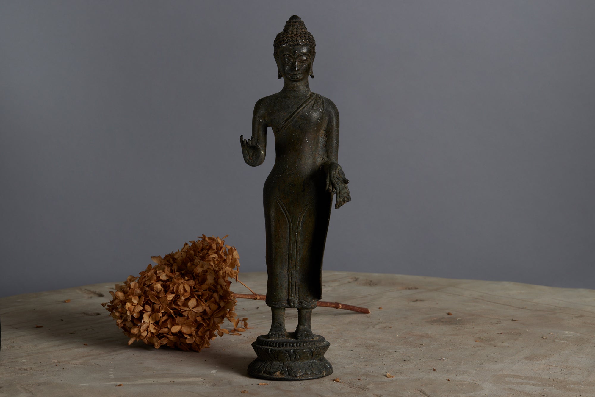Early Large Bronze Figure of a Buddha on a Lotus Base