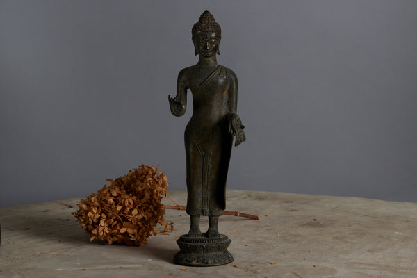 Early Large Bronze Figure of a Buddha on a Lotus Base