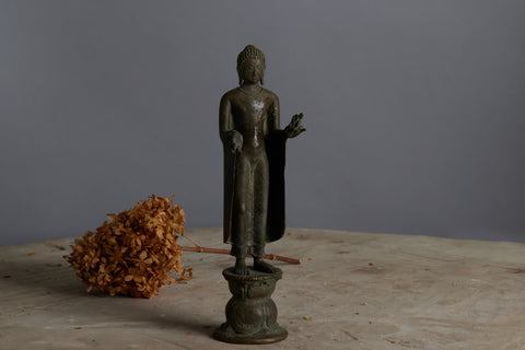 Early Tall Standing Sumatran Figure of Buddha Mounted on an Extended Lotus Base