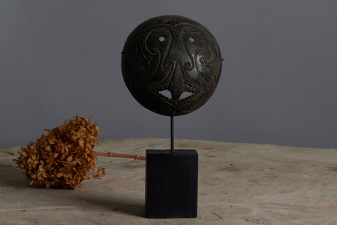 Carved Mounted Coconut Mask from Timor