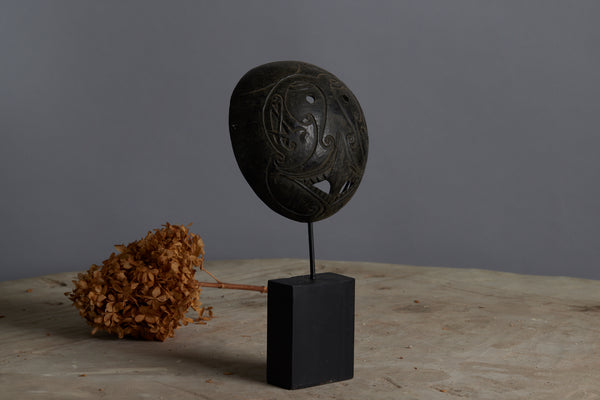 Carved Mounted Coconut Mask from Timor