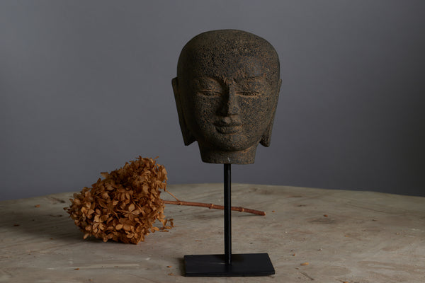 Mounted Stone Carved Head of Buddha