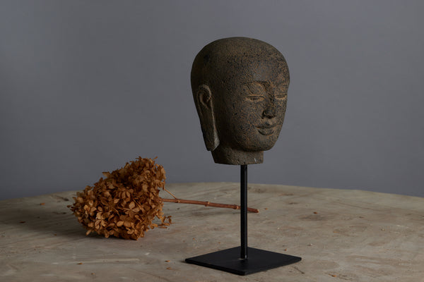 Mounted Stone Carved Head of Buddha