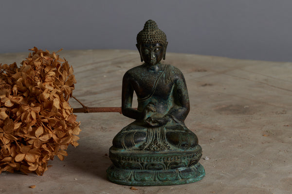Early 16th-17th Century Cast Seated Figure of Buddha on a Lotus Base from the Island of Sumatra