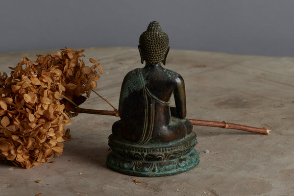 Early 16th-17th Century Cast Seated Figure of Buddha on a Lotus Base from the Island of Sumatra