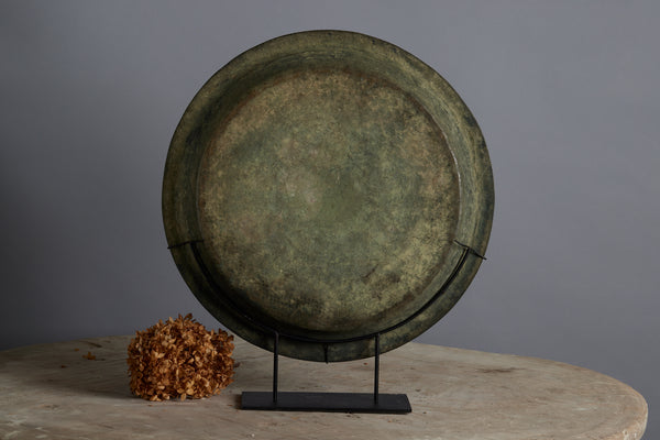 Large 17th Century Mounted Bronze Offering Tray Excavated from the Musi River in Sumatra