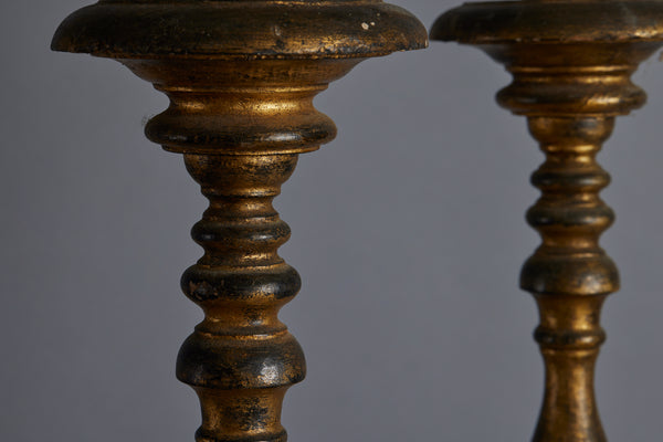 Pair of Carved End Gilt Spanish Candle Stick Lamps