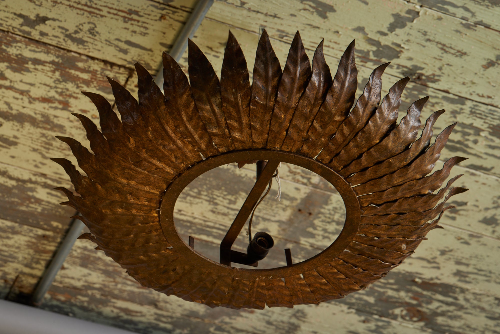 1940s Spanish Gilt Iron Ceiling Mounted Fixture