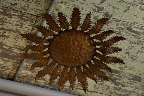 1940s Spanish Gilt Iron Ceiling Mounted Fixture  in the Form of a Sunflower