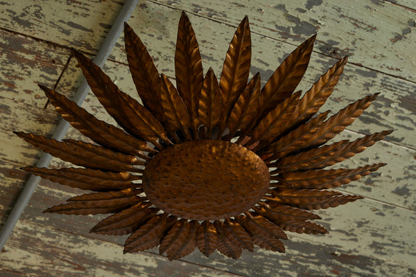 1940s Spanish Gilt Sunflower Ceiling Mounted Fixture