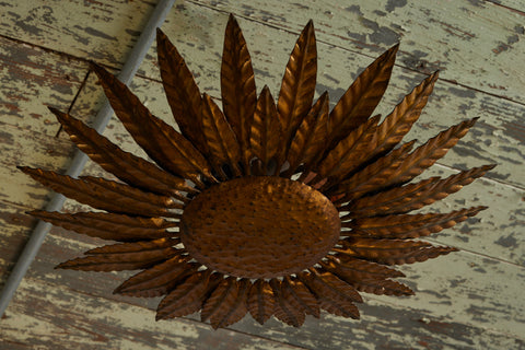 1940s Spanish Gilt Sunflower Ceiling Mounted Fixture