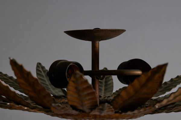 1940s Spanish Gilt Sunflower Ceiling Mounted Fixture