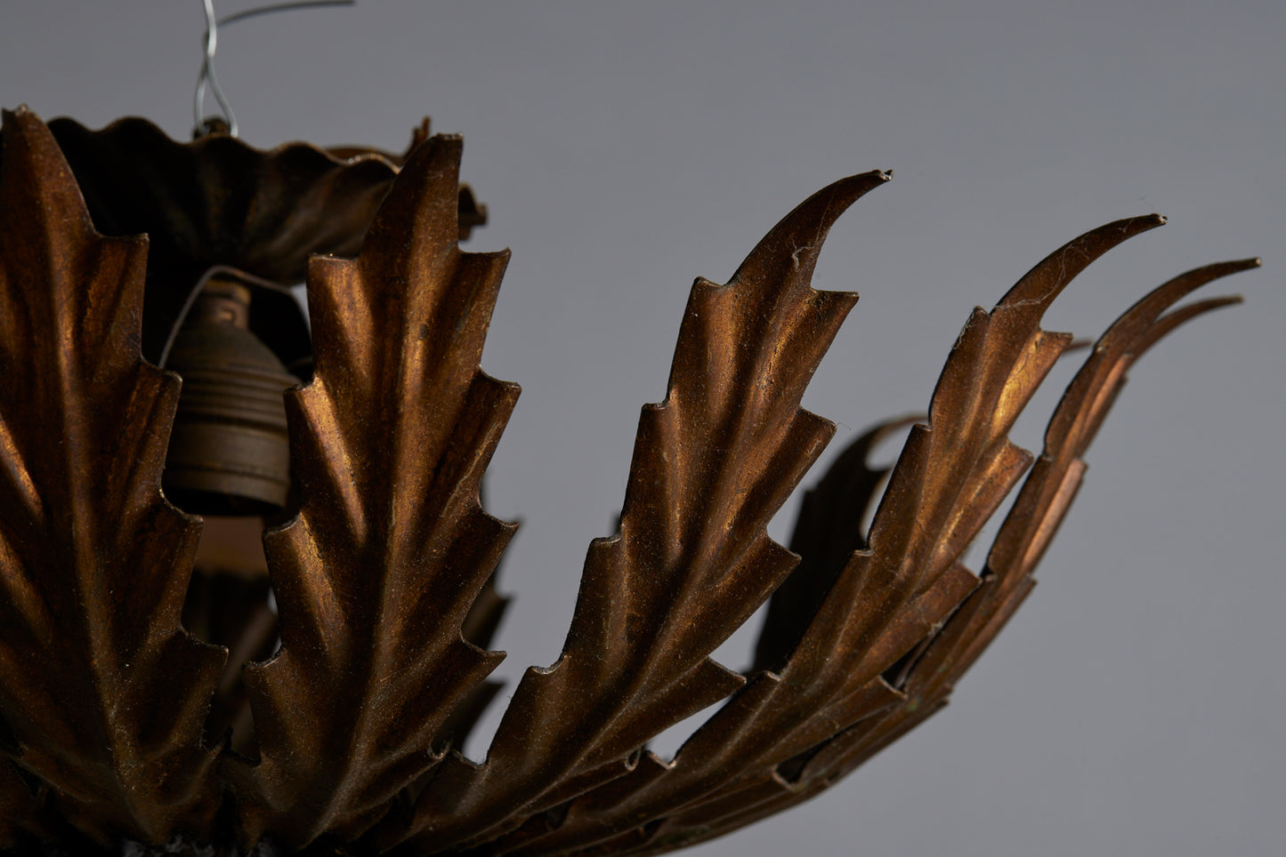 1940s Spanish Gilt Sunflower Ceiling Mounted Fixture