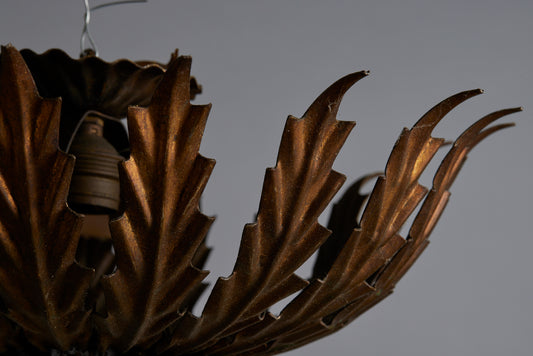 1940s Spanish Gilt Sunflower Ceiling Mounted Fixture