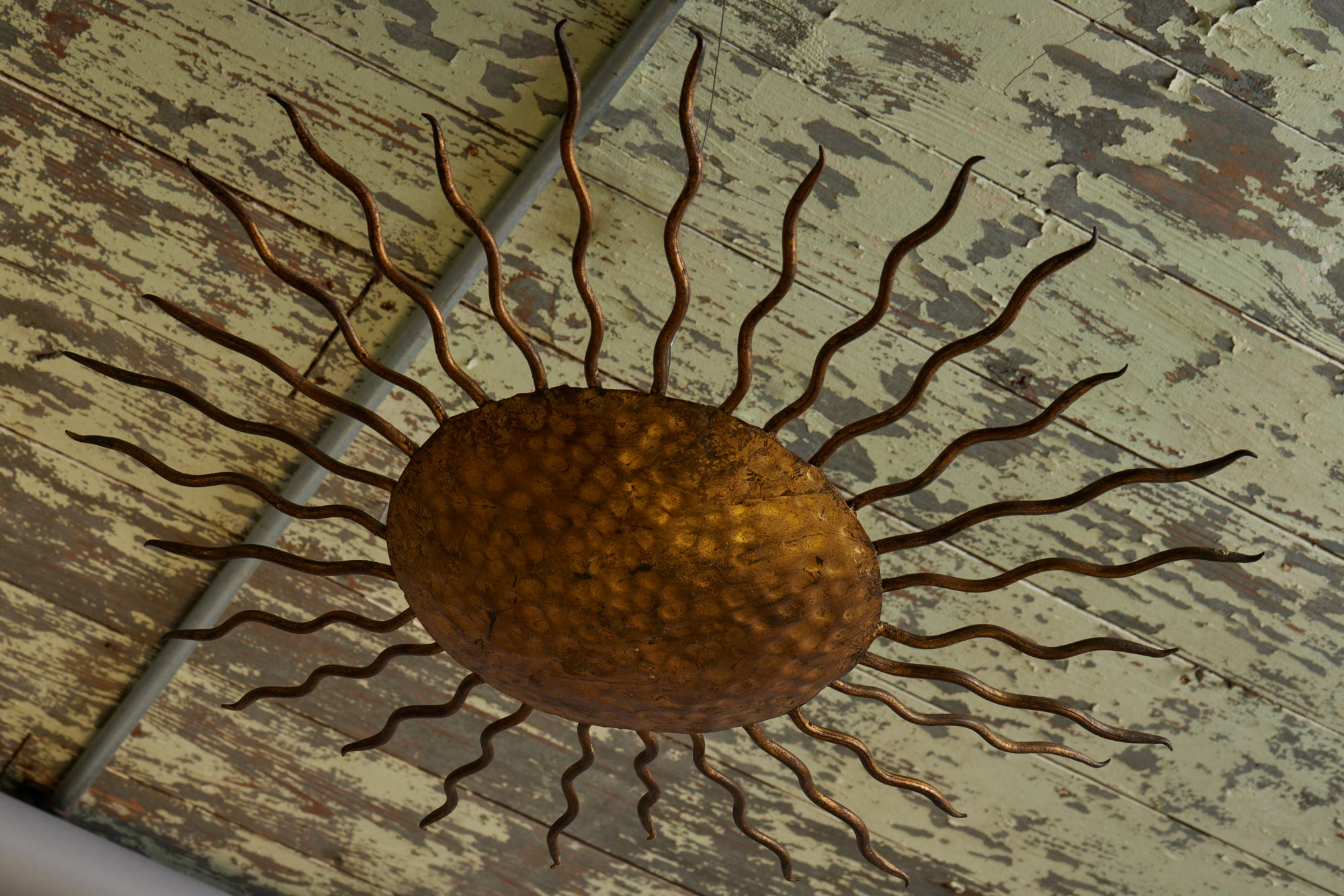 1940s Spanish Gilt Sun Shaped Ceiling Mounted Fixture