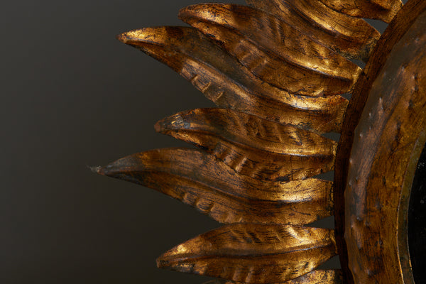 1940s Spanish Gilt Iron Mirrored Sconce in the Shape of a Sunflower