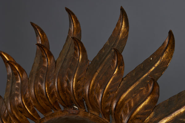 1940s Spanish Gilt Iron Mirrored Sconce in the Shape of a Sunflower