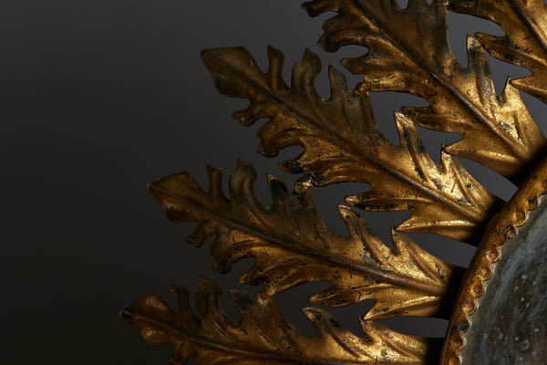 1940s Spanish Gilt Iron Mirrored Sconce in the Shape of a Sunflower
