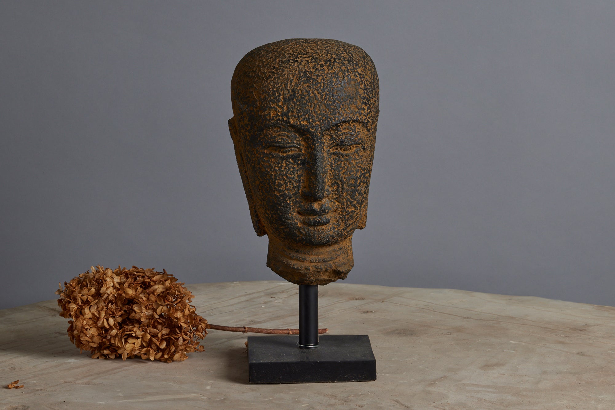 Carved Lava Stone Head of Buddha