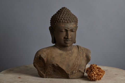 Large Carved Lava Stone Torso of Buddha
