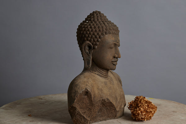 Large Carved Lava Stone Torso of Buddha