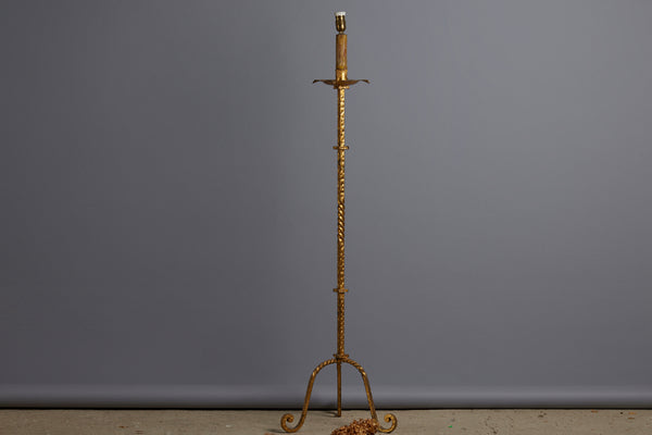 Gilt Wrought Iron Candle Stick Base Spanish Floor Lamp from the 1930s-1940