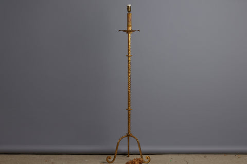 Gilt Wrought Iron Candle Stick Base Spanish Floor Lamp from the 1930s-1940