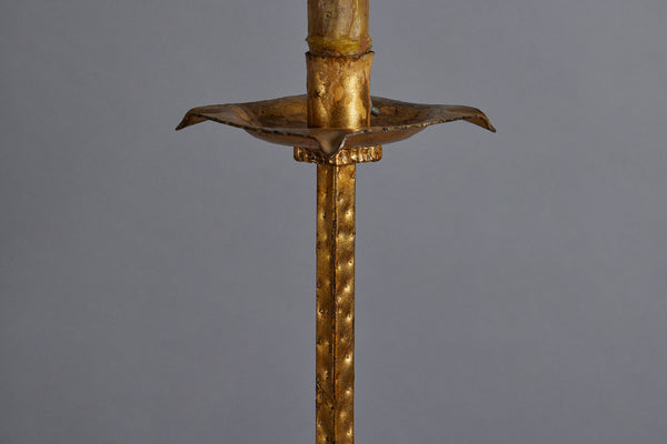 Gilt Wrought Iron Candle Stick Base Spanish Floor Lamp from the 1930s-1940