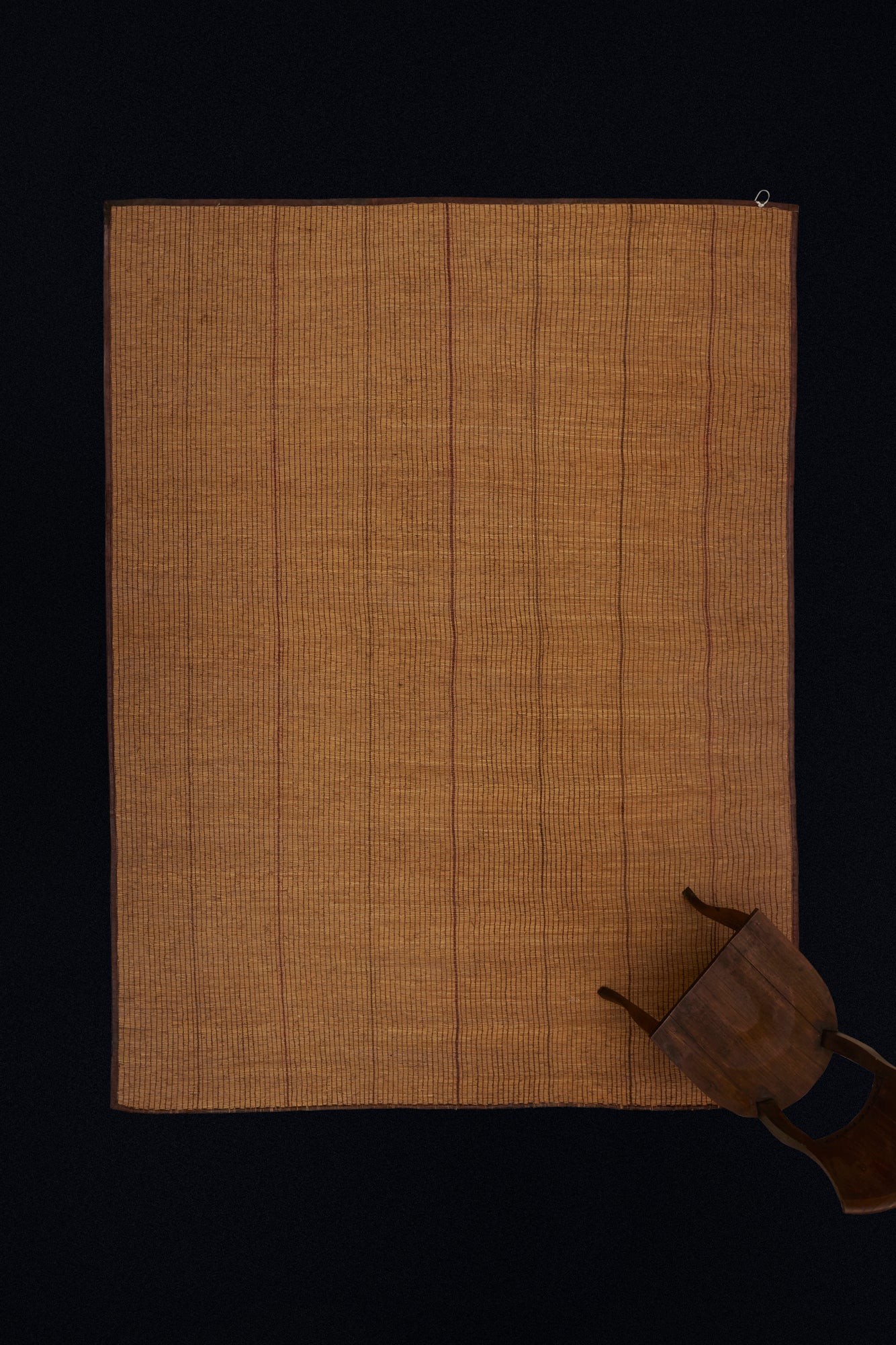 Simple Pinstriped Medium Sized Early Tuareg Mat with a Dark Toast Coloured Background ............... (7'4''x 9'5'')