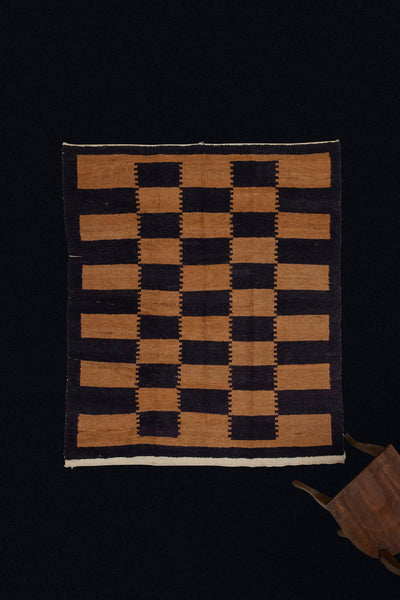 Black & Camel Coloured Konya Tulu with Interlocking Pattern .............. (5'4''x 5'9'')