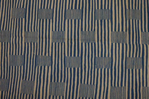 Indigo & Cream Coloured Flat Woven Kilim with Stripes & Squares .............. (37''x 6'5'')