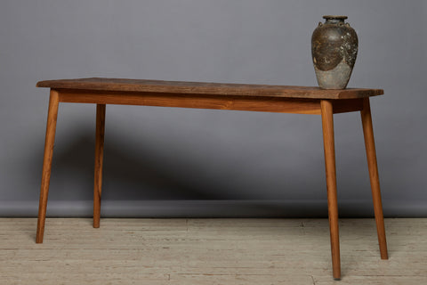 Old Thick Top Teak Console Table with Modern Turned Legs