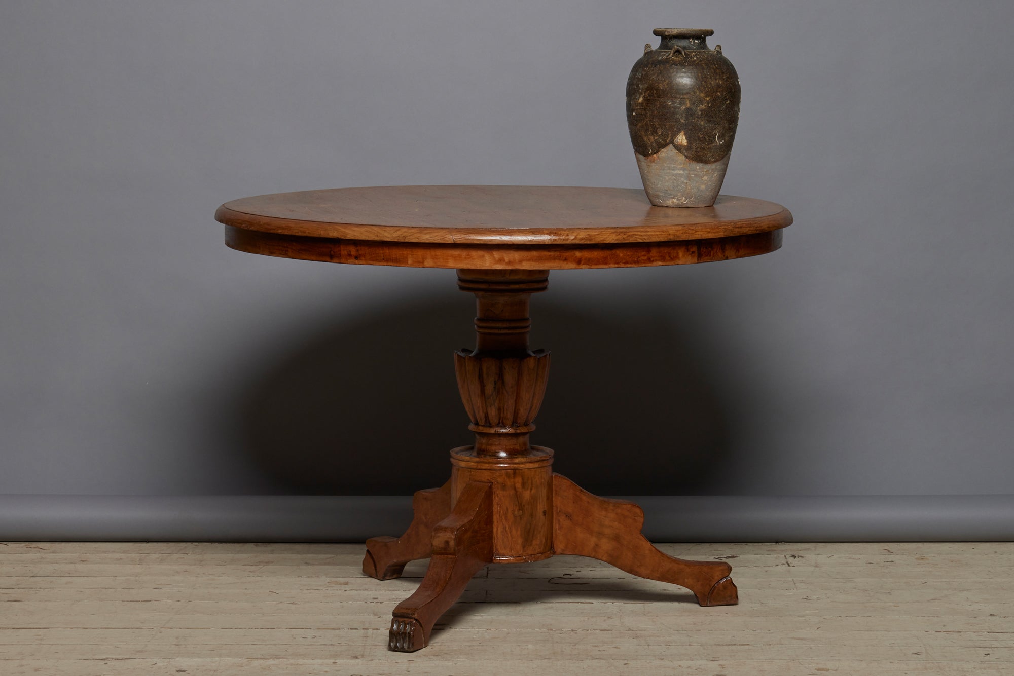 Dutch Colonial Round Teak Dining Table with Lions Paw Feet