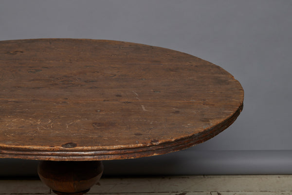 Dutch Colonial Round Teak Pedestal Table with a Reeded 3 Board Top